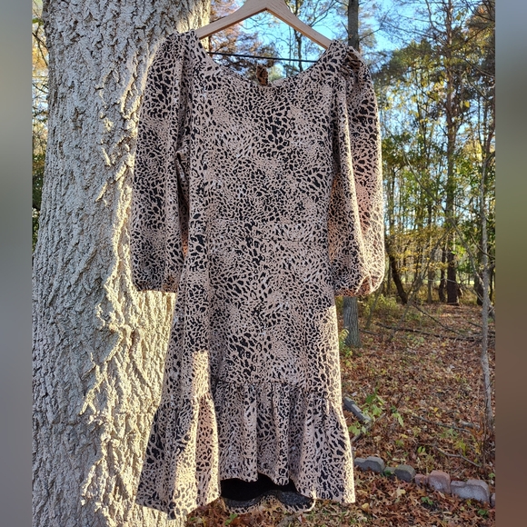 Maeve Dresses & Skirts - Maeve Anthro Cut-Out Mini Dress Leopard Animal Brown Sz 14 Balloon Sleeve